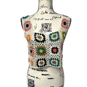 Aster Granny Squares Floral Crochet Boho Festival Top, Small